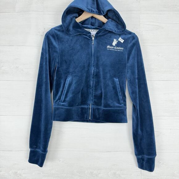 Juicy Couture x Kraft Real Mayo S Collab Velour Hoodie Blue Y2K NO Drawstring - Picture 2 of 16